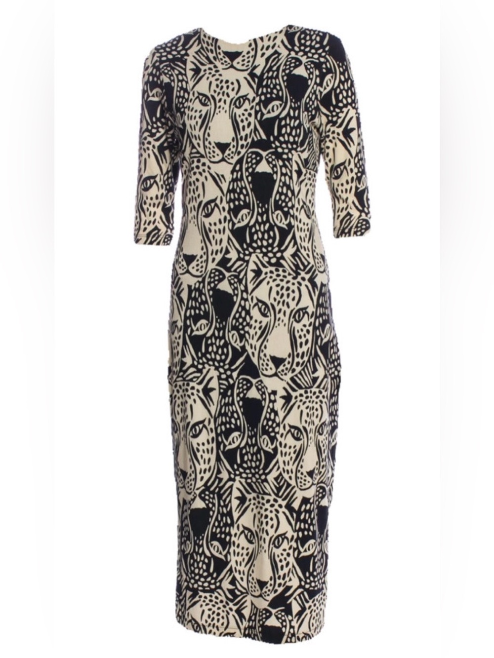 FARM Rio Black and Cream Leopard-Print Long Sleeve Maxi Dress